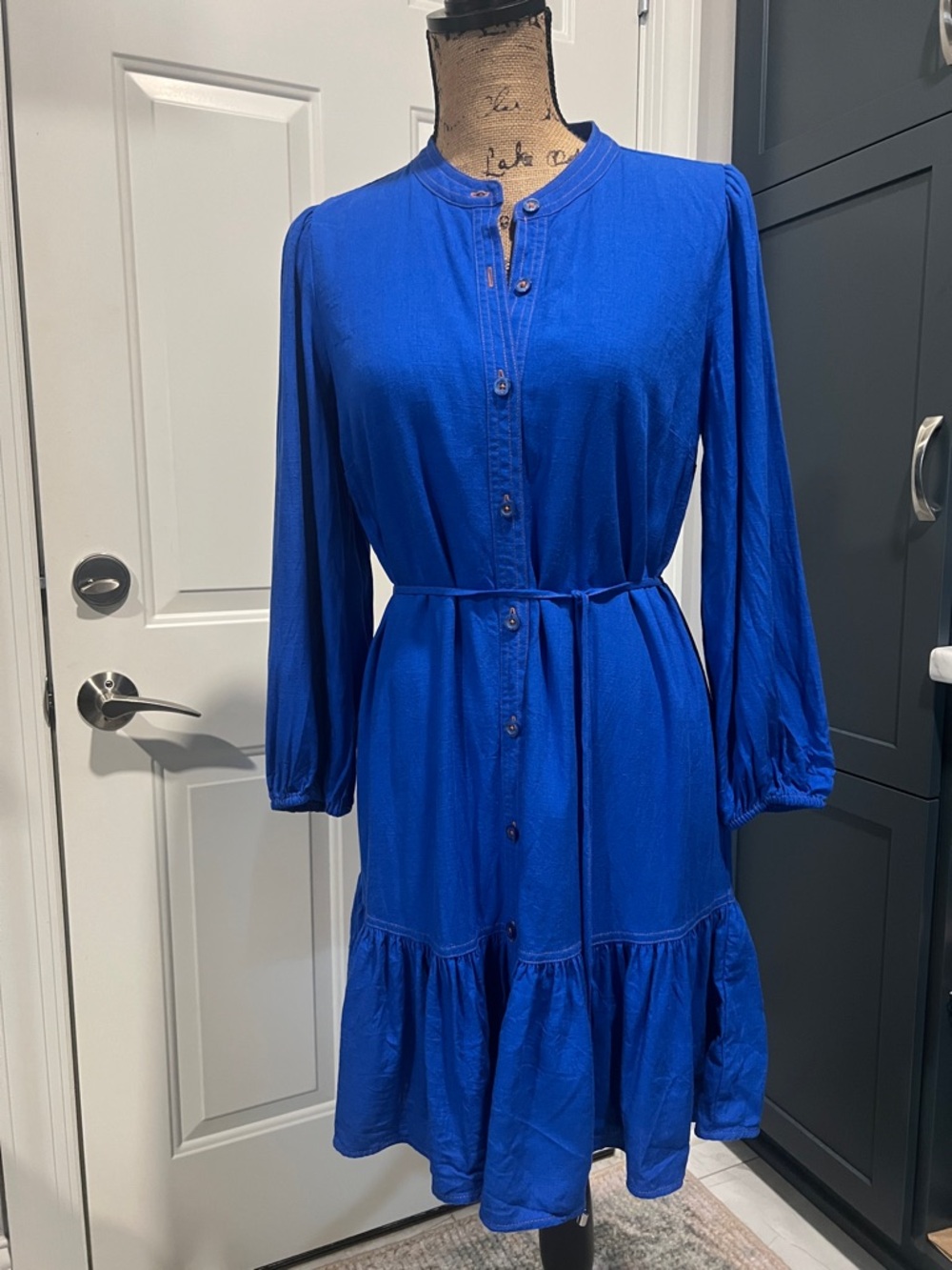 Nine West Button-Front Royal Blue Dress Contrast Stitching Sz S Campus Prairie - Picture 1 of 10